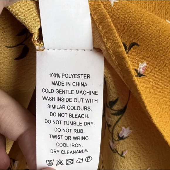 Jeanswest Blouse Top Blouse Mustard Yellow Floral Long Sleeve Size M 12 - Picture 6 of 9